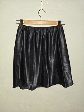 Vintage Farr West 1990s Y2k Black Liquid Satin Mini Slip Skirt